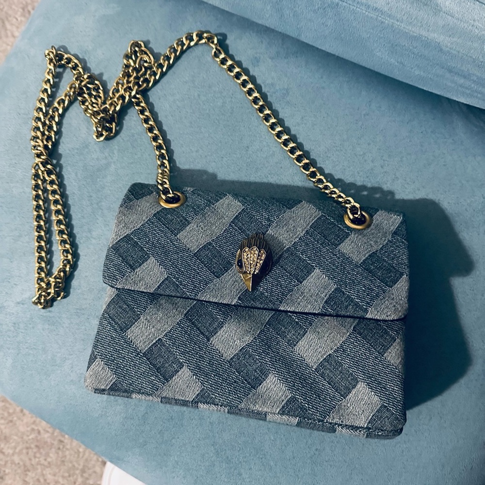 Kurt Geiger Denim Small Crossbody with Gold Accent and Chain